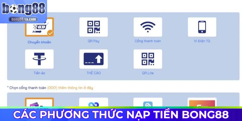 Các lựa chọn nạp tiền đang được nhà cái hỗ trợ